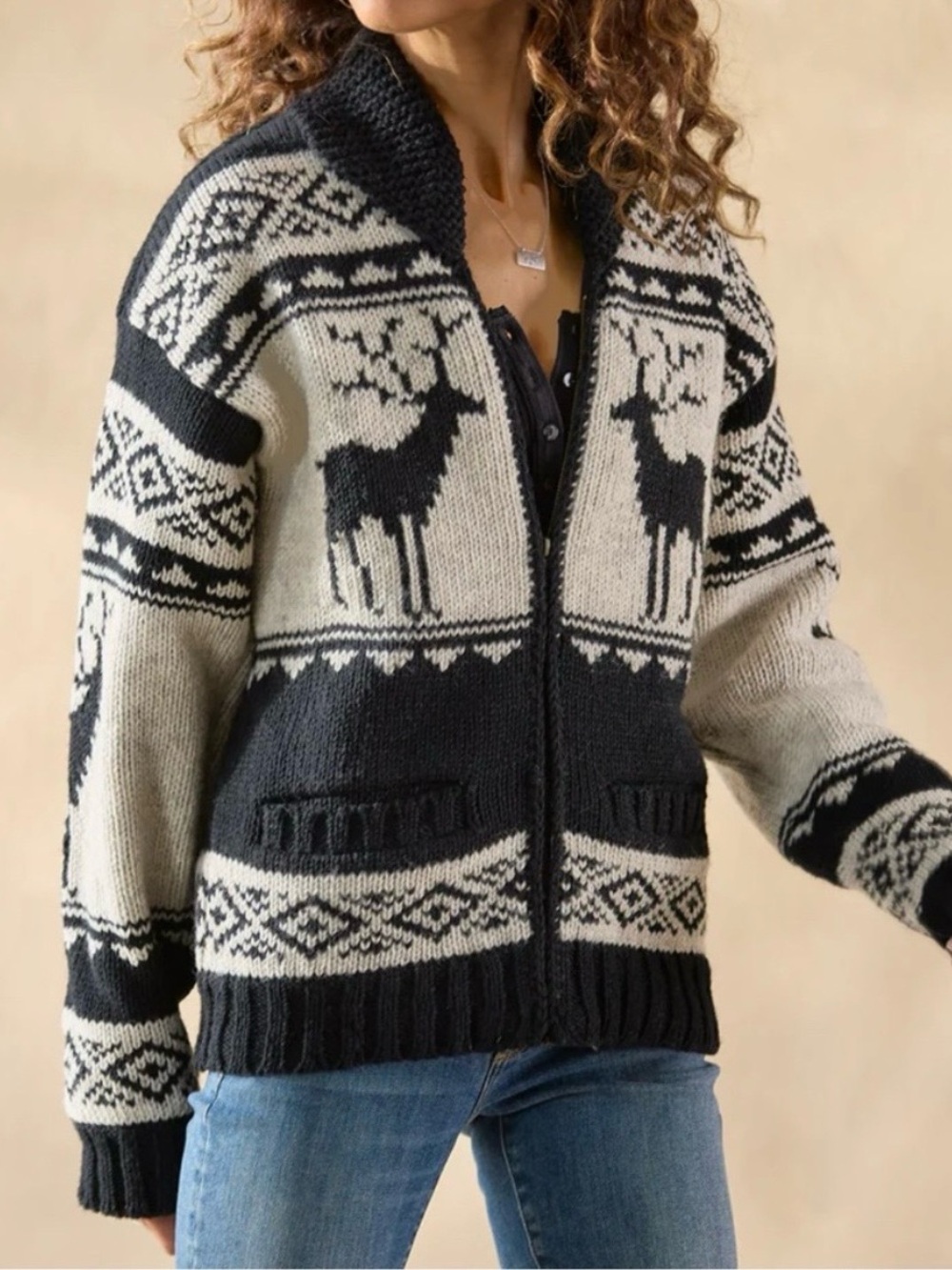 Lost Horizons Woodland Stag Cardigan from Sundance Unisex 2XL Wool Full Zip NWT